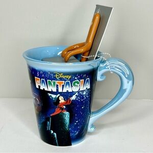 Disney Parks Fantasia 85th Anniversary Coffee Mug w/ Broom Spoon Sorcerer Mickey